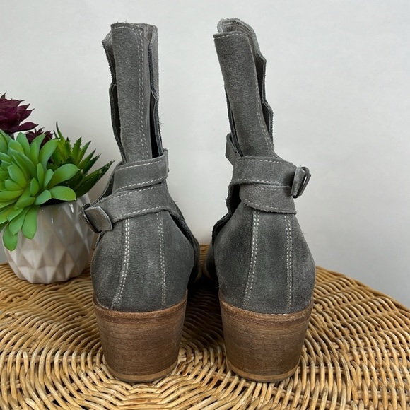 All Saints Grey Suede Split Shaft Block Heel Ankle Booties Boots 38 Leather - Picture 3 of 10